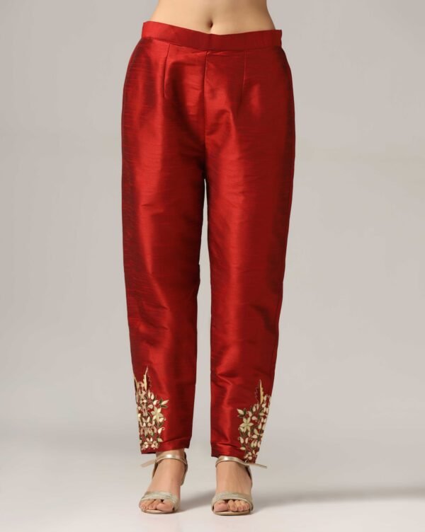 Creme Raw Silk Kurti with Pants & Dupatta - Image 6