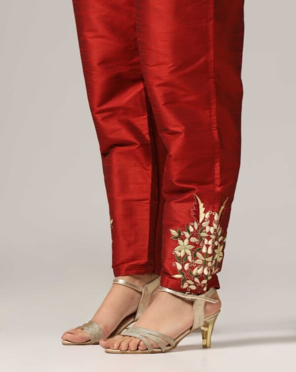 Creme Raw Silk Kurti with Pants & Dupatta - Image 8