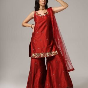 Maroon Raw Silk Sharara with Dupatta