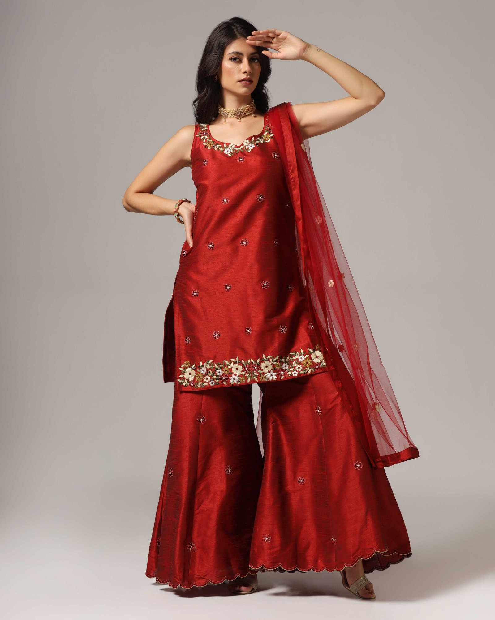 Maroon Raw Silk Sharara with Dupatta