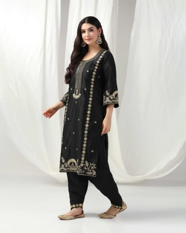 Pret a Porter Elegant Black Raw Silk Suit - Image 14