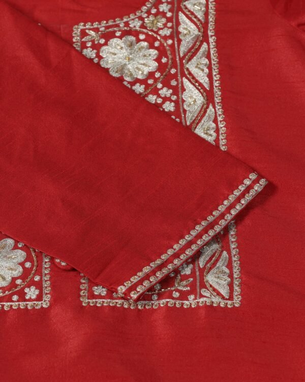 Pret a Porter Red Raw Silk Embroidered Kurti Set - Image 13
