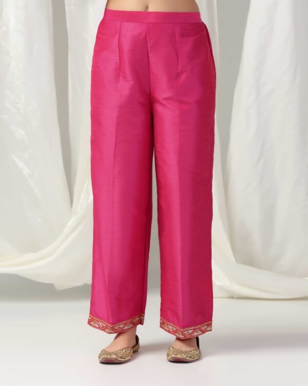 Pret a Porter Fuchsia Raw Silk Embroidered Kurti Set - Image 11
