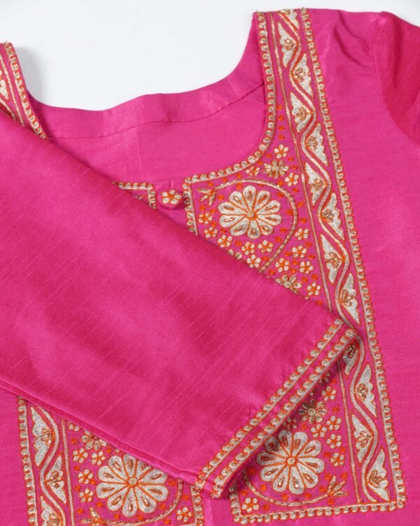 Pret a Porter Fuchsia Raw Silk Embroidered Kurti Set - Image 14