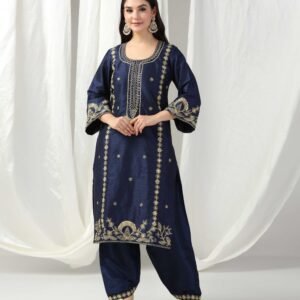 Pret a Porter Blue Raw Silk Hand-Embroidered Suit