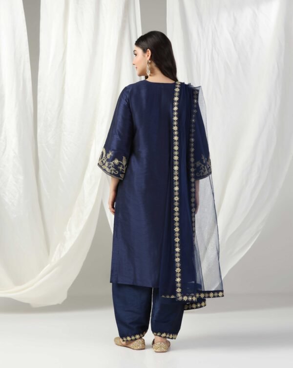 Pret a Porter Blue Raw Silk Hand-Embroidered Suit - Image 6