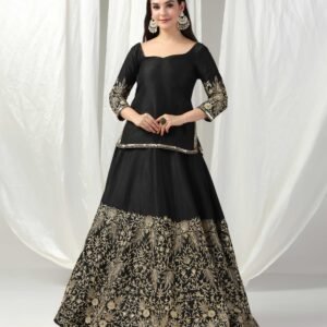 Pret a Porter Designer Black Raw Silk Lehenga Set