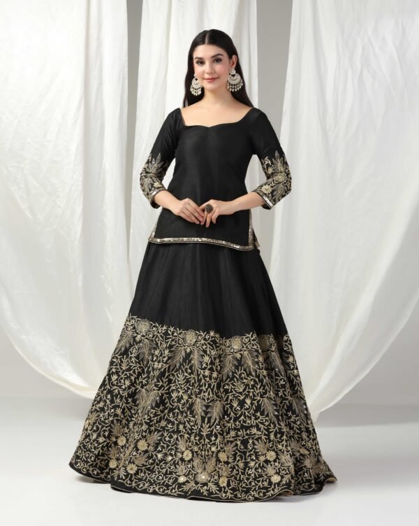 Pret a Porter Designer Black Raw Silk Lehenga Set