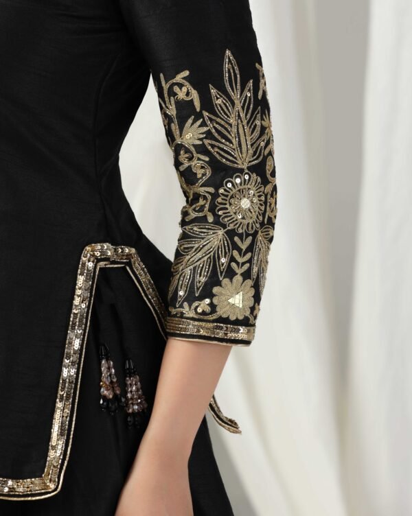 Pret a Porter Designer Black Raw Silk Lehenga Set - Image 10