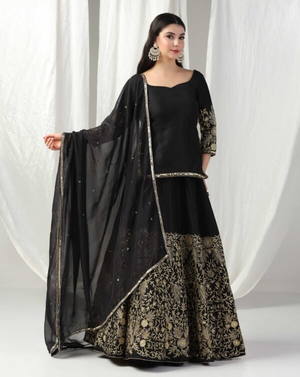 Pret a Porter Designer Black Raw Silk Lehenga Set - Image 7