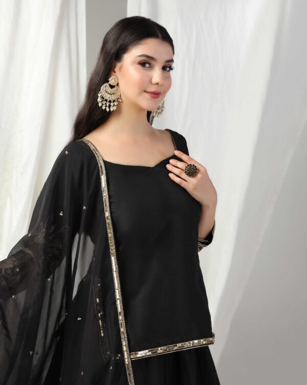 Pret a Porter Designer Black Raw Silk Lehenga Set - Image 8
