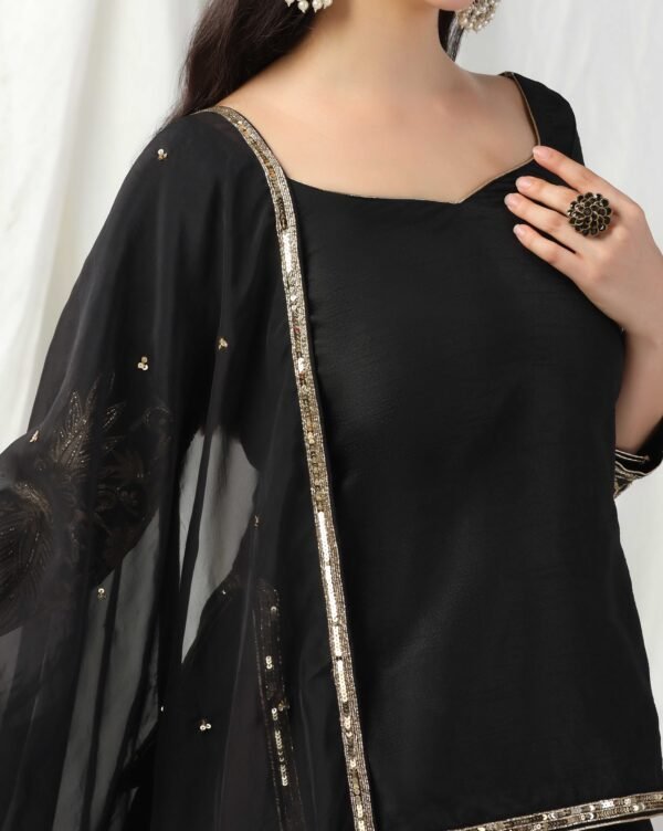 Pret a Porter Designer Black Raw Silk Lehenga Set - Image 9