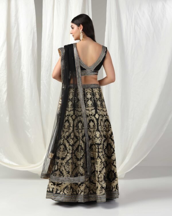 Pret a Porter Designer Black Raw Silk Gotta Patti Lehenga Set - Image 4