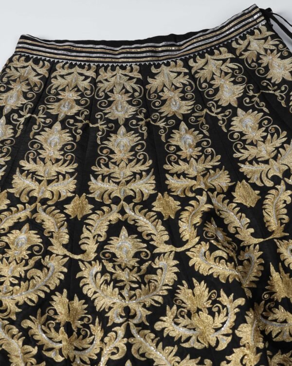 Pret a Porter Designer Black Raw Silk Gotta Patti Lehenga Set - Image 6