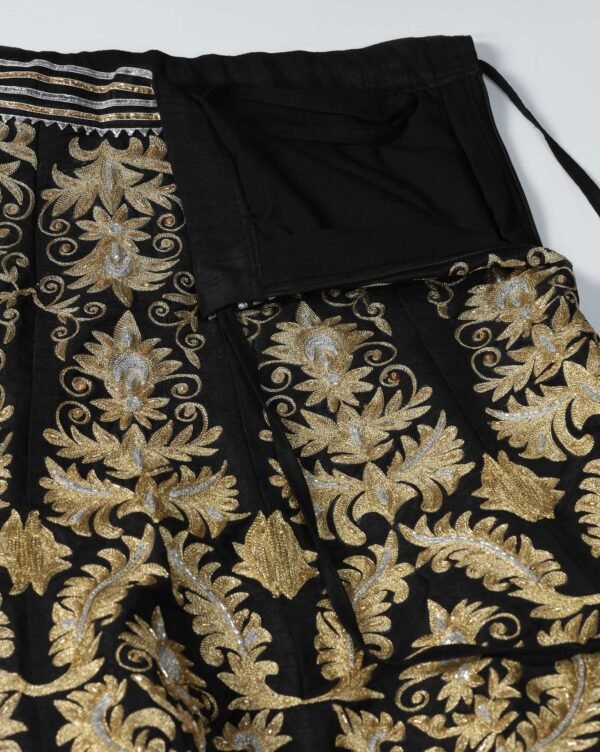 Pret a Porter Designer Black Raw Silk Gotta Patti Lehenga Set - Image 7