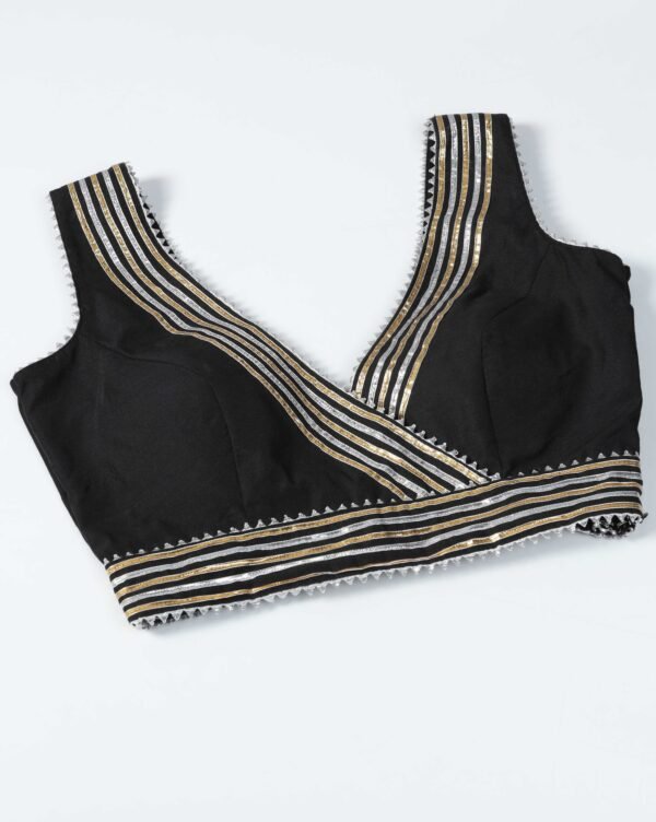 Pret a Porter Designer Black Raw Silk Gotta Patti Lehenga Set - Image 9