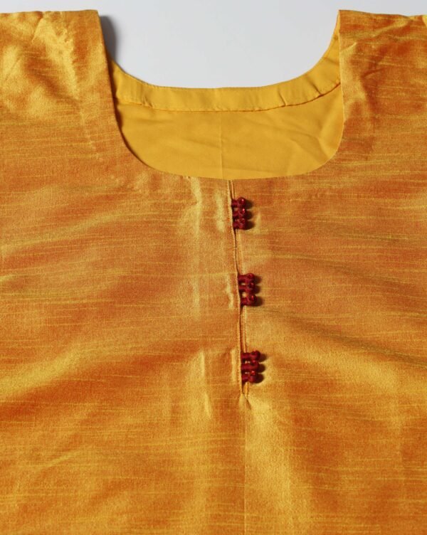 Pret a Porter Yellow Raw Silk Embroidered Kurti Set - Image 10