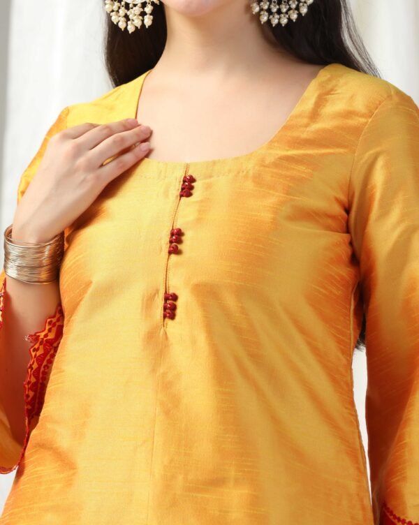 Pret a Porter Yellow Raw Silk Embroidered Kurti Set - Image 8