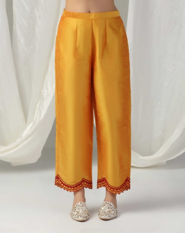 Pret a Porter Yellow Raw Silk Embroidered Kurti Set - Image 9