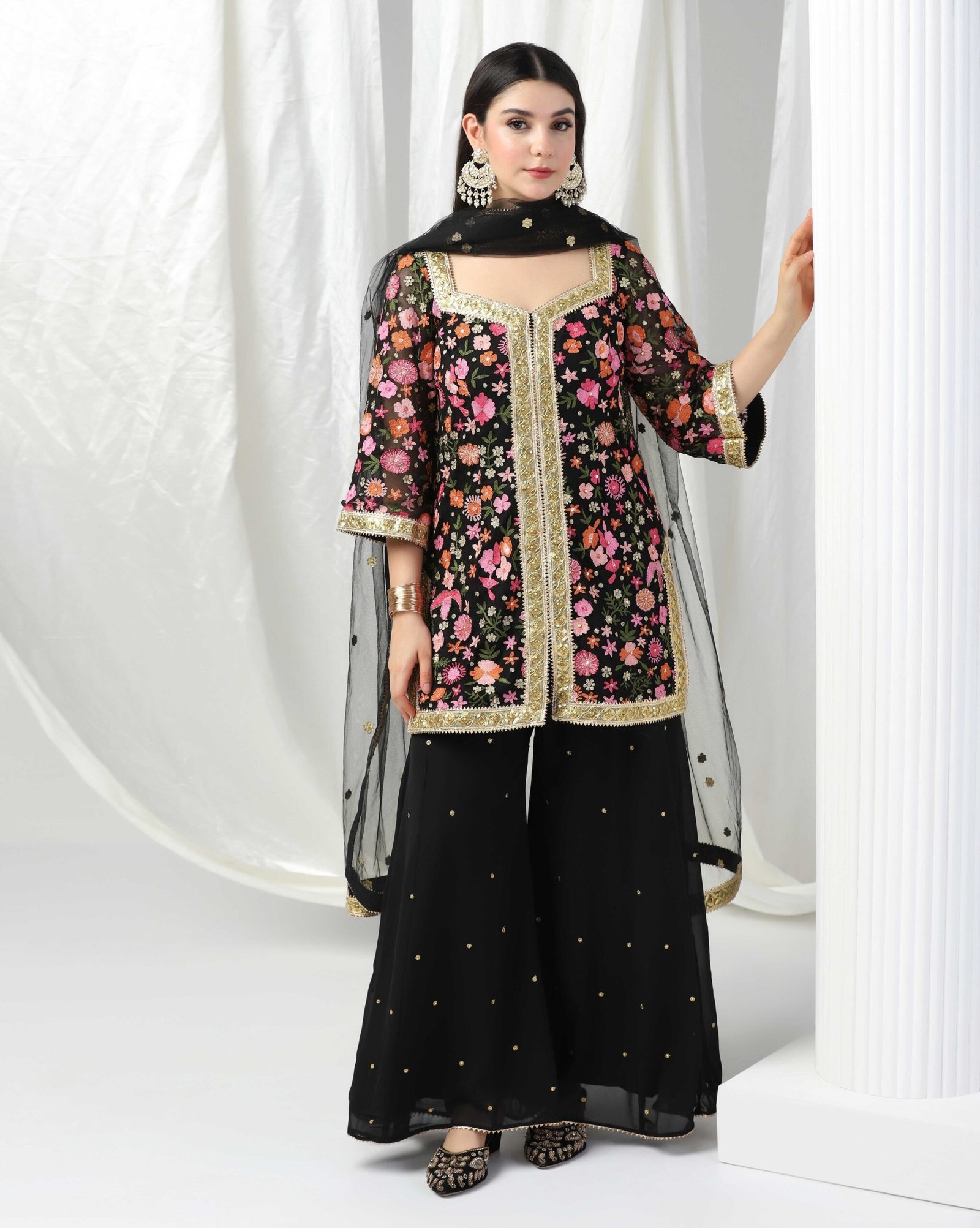 Pret a Porter Designer Black Net Suit with Sharara