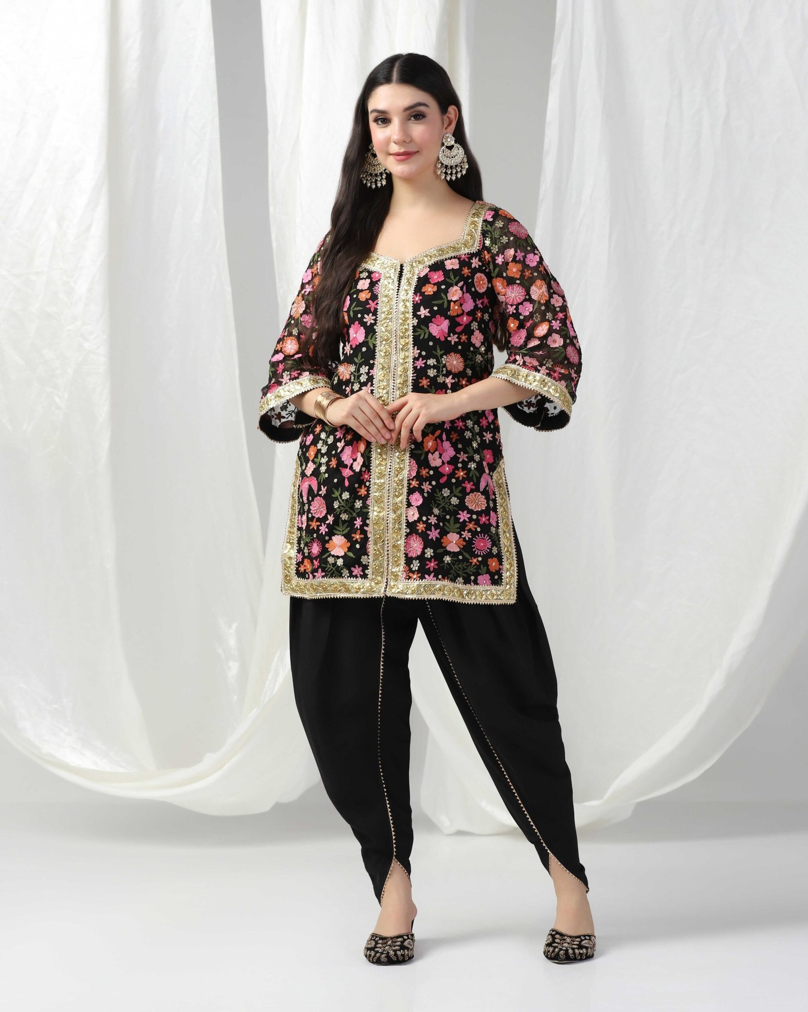 Pret a Porter Designer Black Net Suit with Tulip Pants
