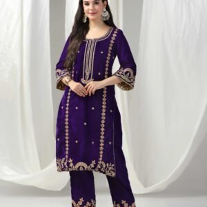 Pret a Porter Purple Velvet Kurti Suit with Pants & Dupatta