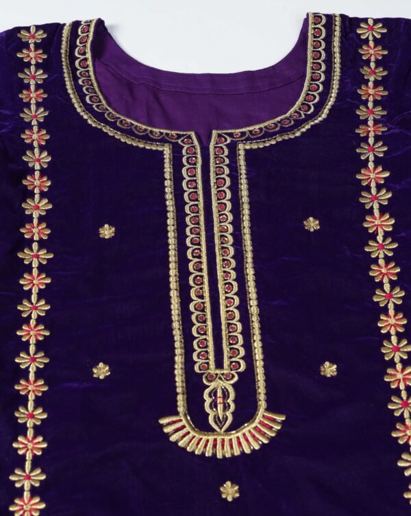 Pret a Porter Purple Velvet Kurti Suit with Pants & Dupatta - Image 9