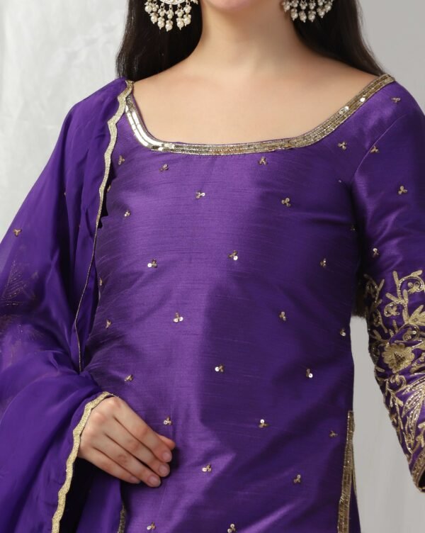 Pret a Porter Designer Purple Raw Silk Lehenga Set - Image 11