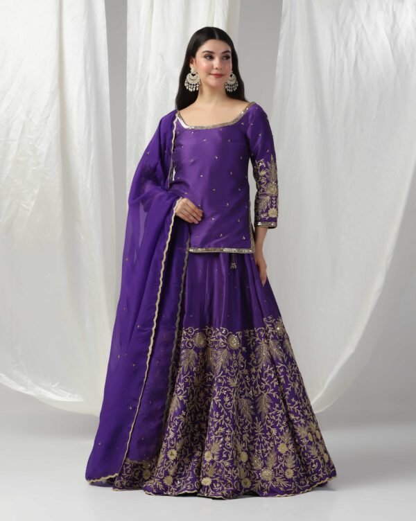 Pret a Porter Designer Purple Raw Silk Lehenga Set - Image 2