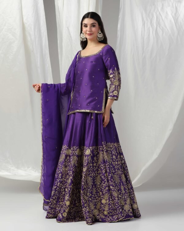 Pret a Porter Designer Purple Raw Silk Lehenga Set - Image 3