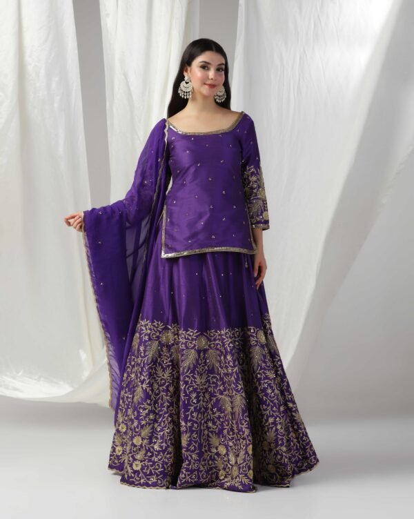Pret a Porter Designer Purple Raw Silk Lehenga Set - Image 4