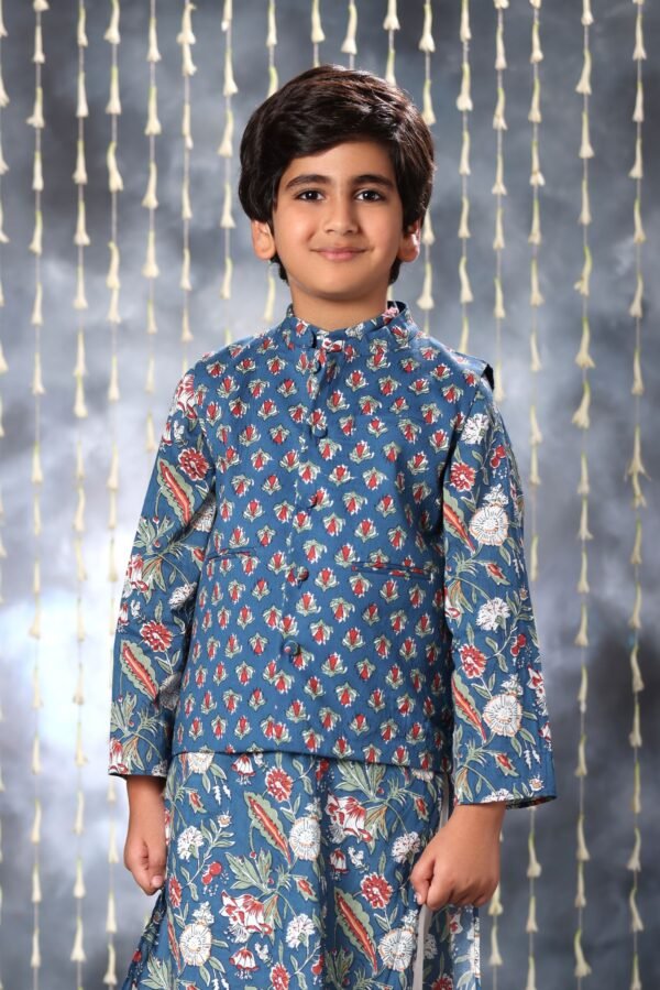 Blue Jaipuri Buti Print Jacket - Image 2