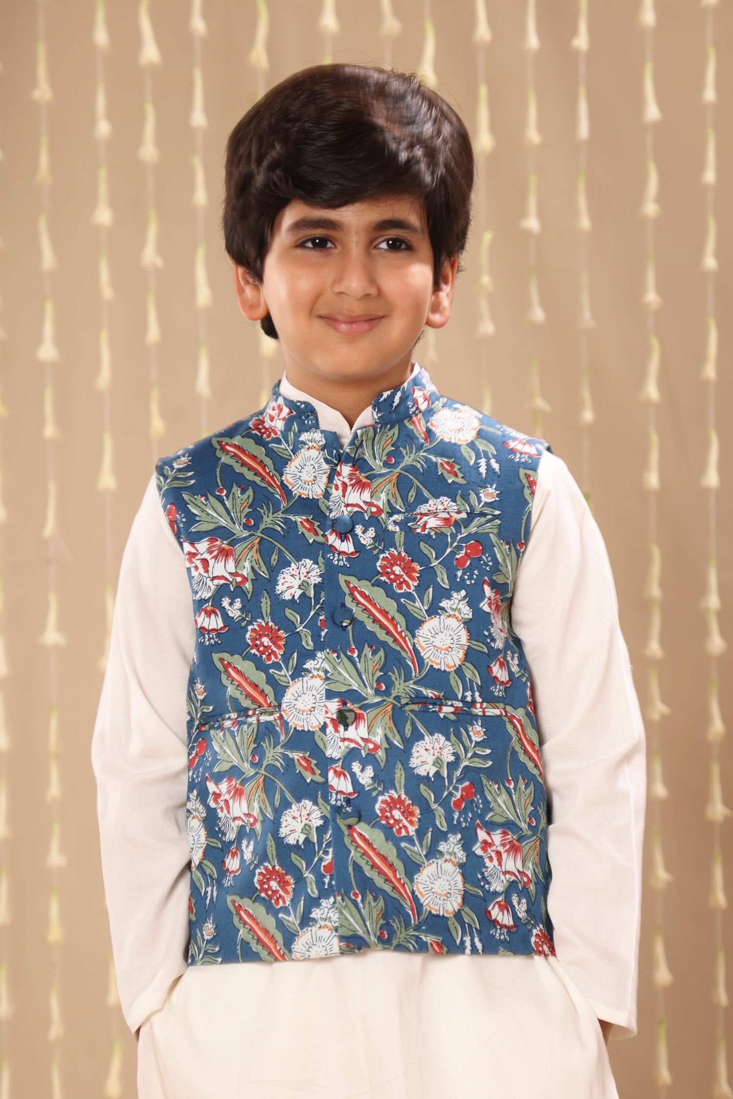 Blue Jaipuri Floral Print Jacket