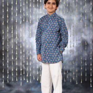 Blue Jaipuri Handblock Print Short Kurta Shirt Co-ord Set