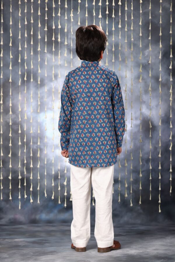 Blue Jaipuri Handblock Print Short Kurta Shirt Co-ord Set - Image 3