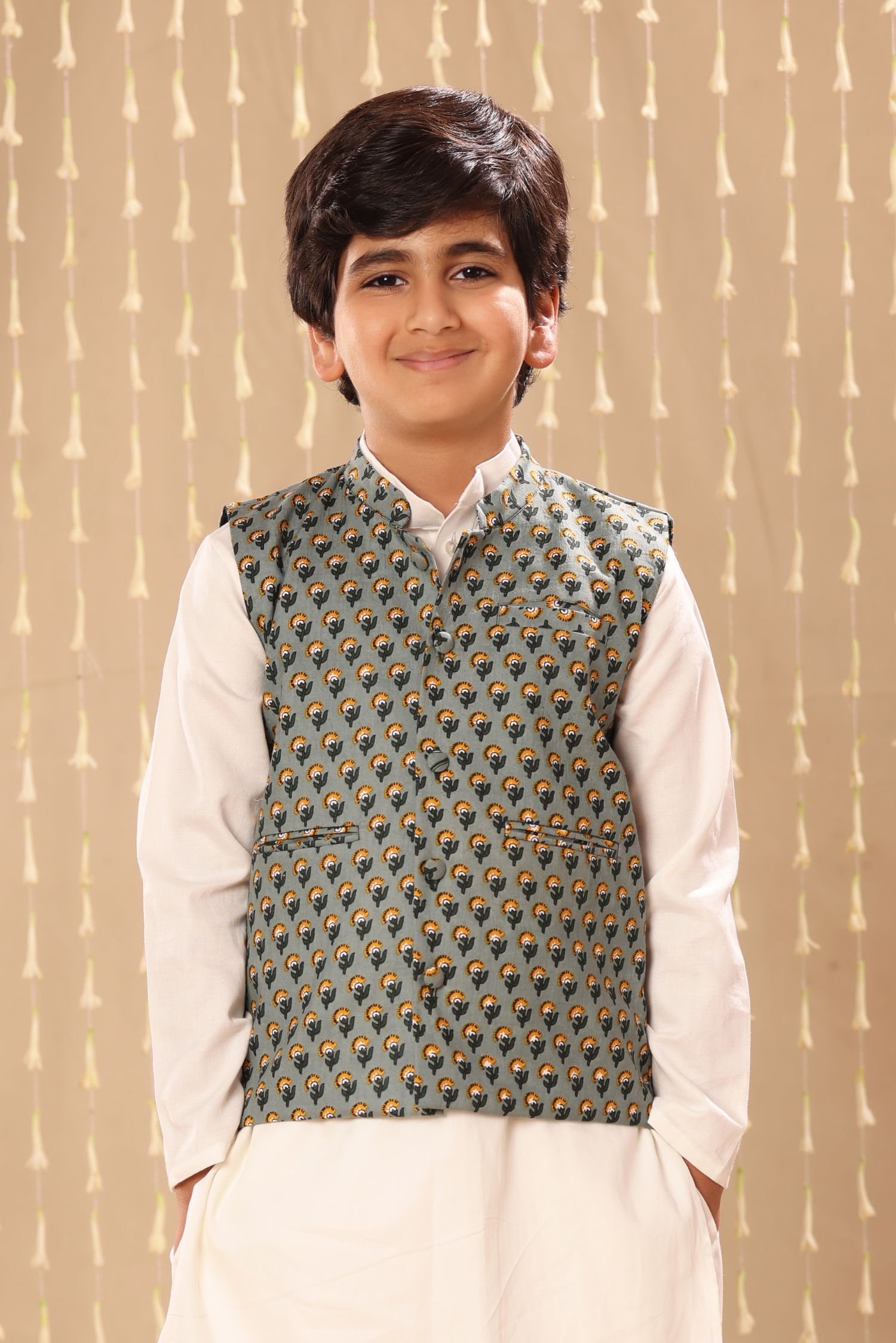 Grey Jaipuri Buti Print Jacket