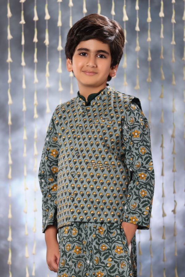 Grey Jaipuri Buti Print Jacket - Image 2