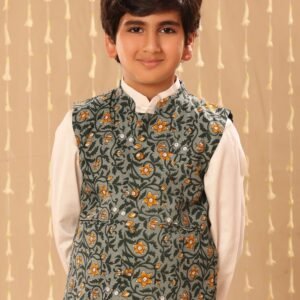 Grey Jaipuri Floral Print Jacket