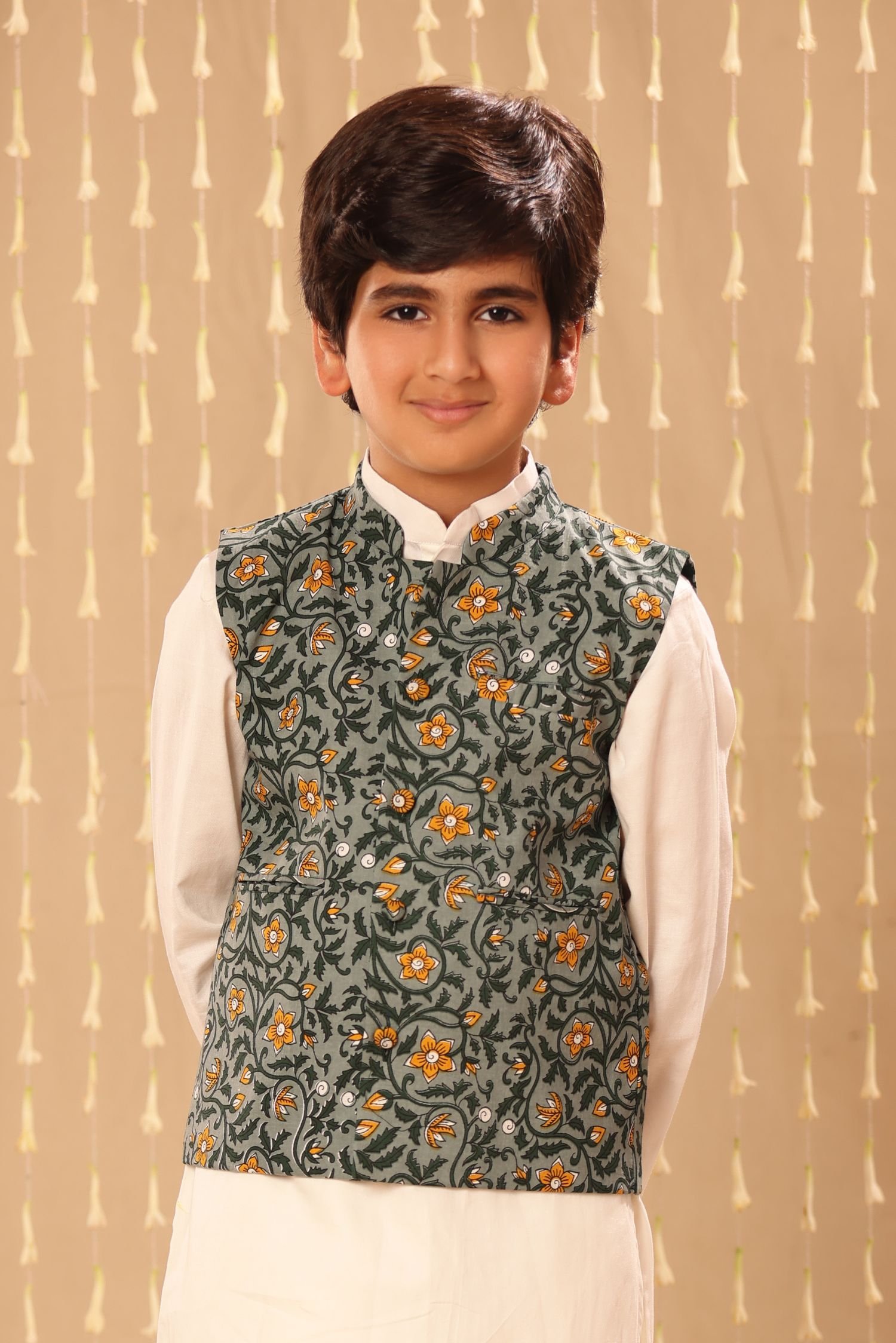 Grey Jaipuri Floral Print Jacket