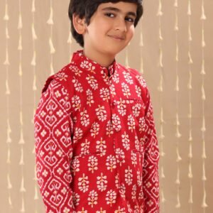 Red Jaipuri Ikat Handblock Print Jacket