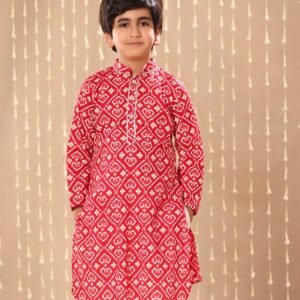 Red Jaipuri Handblock Ikat Print Long Kurta Co-ord Set