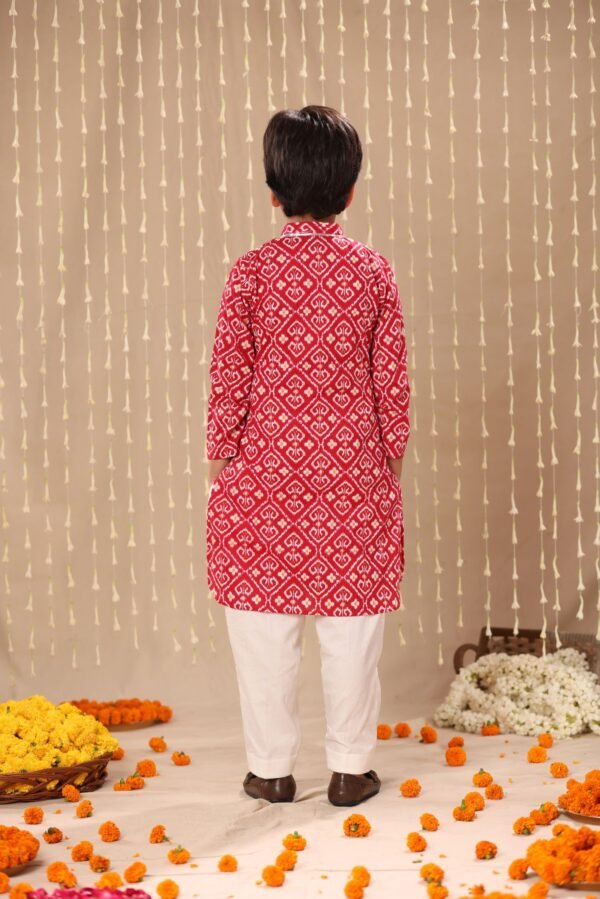 Red Jaipuri Handblock Ikat Print Long Kurta Co-ord Set - Image 5