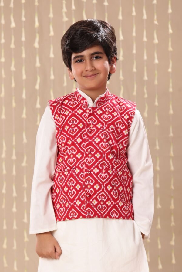 Red Jaipuri Floral Motif Handblock Print Jacket - Image 3