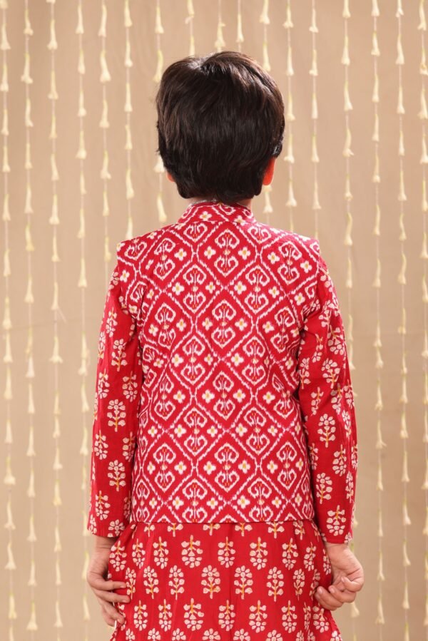 Red Jaipuri Floral Motif Handblock Print Jacket - Image 2