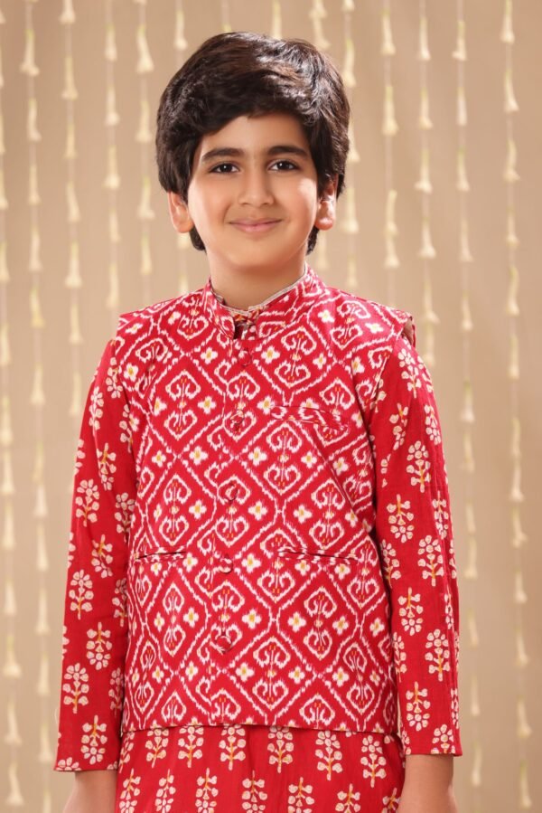 Red Jaipuri Floral Motif Handblock Print Jacket