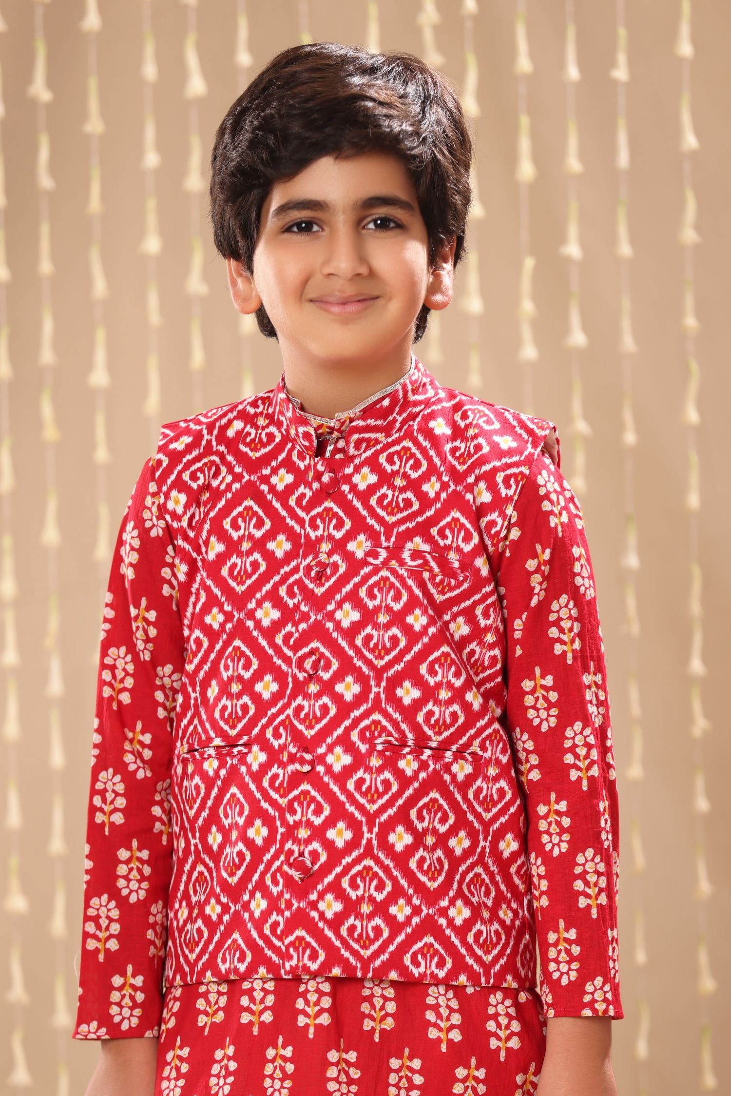 Red Jaipuri Floral Motif Handblock Print Jacket