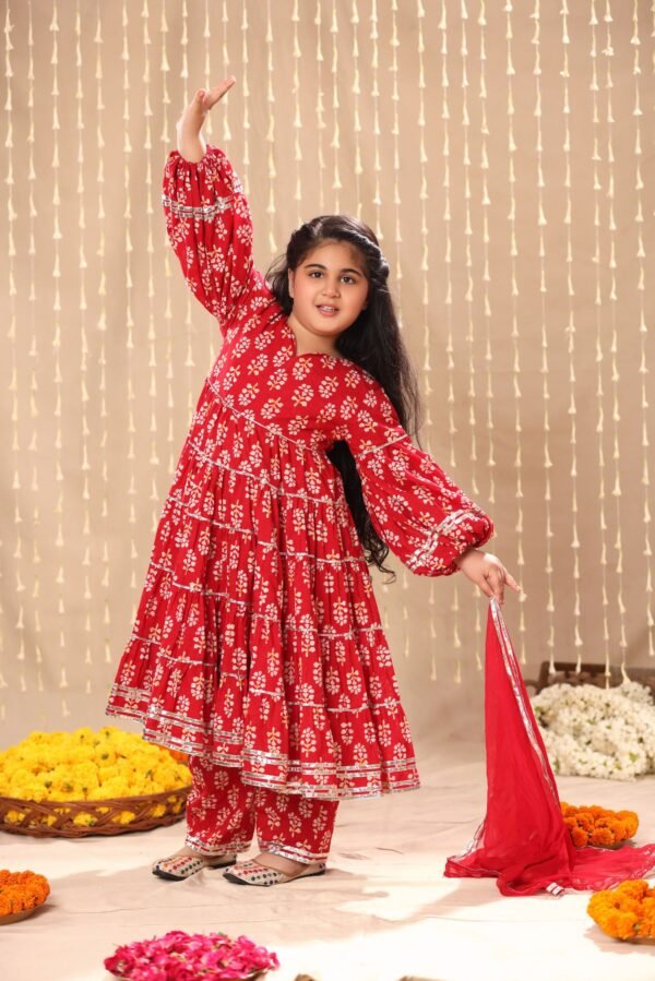 Red Jaipuri Print Balloon Sleeve Maxi Dress - Image 3
