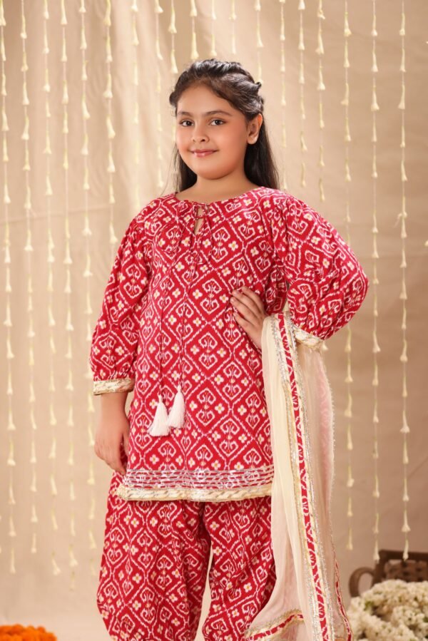 Red Jaipuri Print Kurta with Salwar Suit Set - Image 2