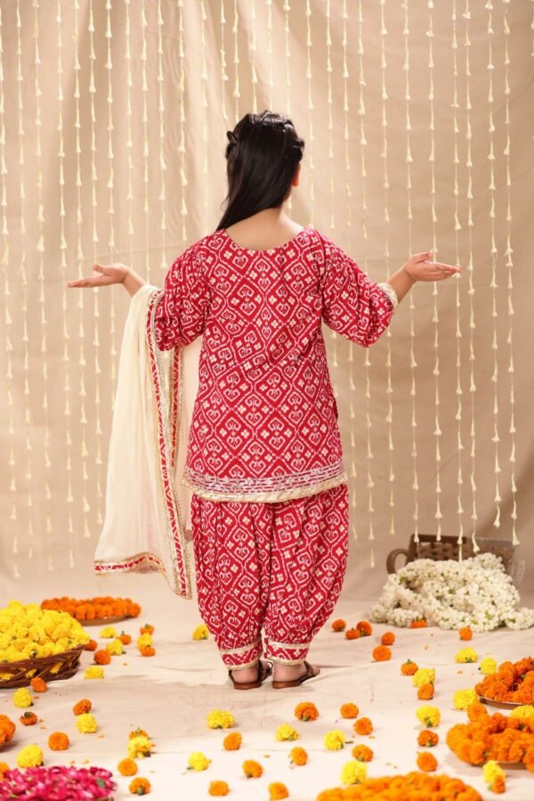 Red Jaipuri Print Kurta with Salwar Suit Set - Image 3