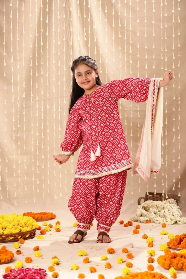 Red Jaipuri Print Kurta with Salwar Suit Set - Image 4